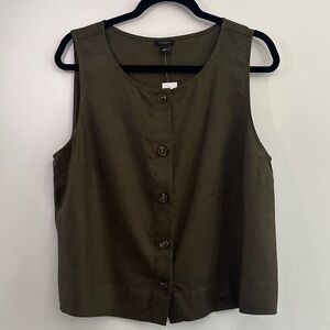 Ann Taylor Factory Olive Green Sleeveless Button-Down Shirt